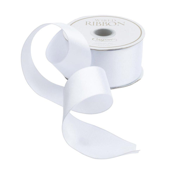 Solid White Satin Wired Ribbon - 9 Yard Spool