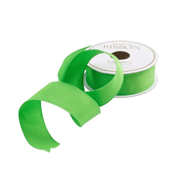 Narrow Lime Green Grosgrain Satin Wired Ribbon - 8 Yard Spool