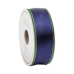 Navy & Green Reversible Satin Wired Ribbon - 10 Yard Spool