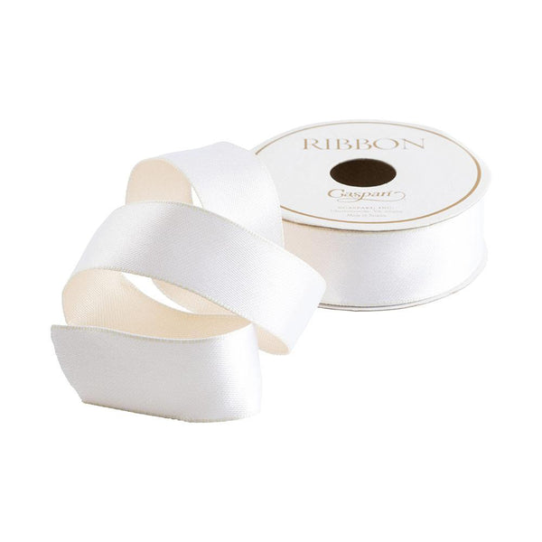 White & Ivory Reversible Satin Wired Ribbon - 10 Yard Spool