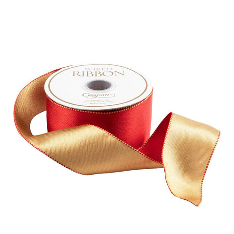 Satin Red & Gold Reversible Wired Ribbon - 6 Yard Spool