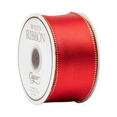 Satin Red & Gold Reversible Wired Ribbon - 6 Yard Spool